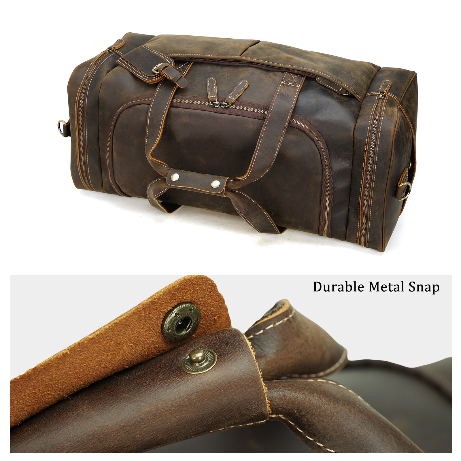Full Grain Buffalo Leather Duffle Bag with Shoe Compartment