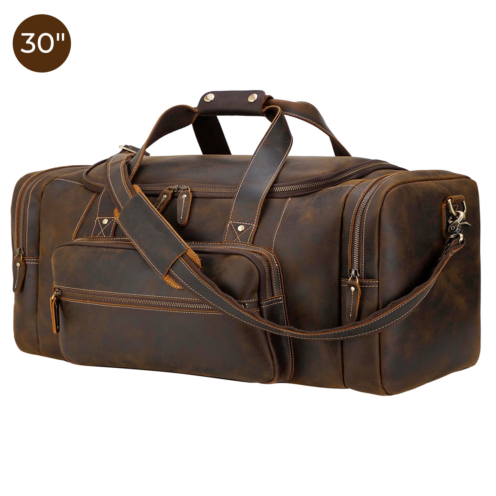 Leather Weekender Bag With Shoe Compartment Men Full Grain Leather