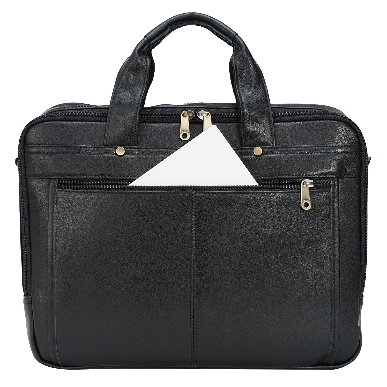 Polare Natural Napa Leather Men s 16 Black Business Briefcase Laptop Bag