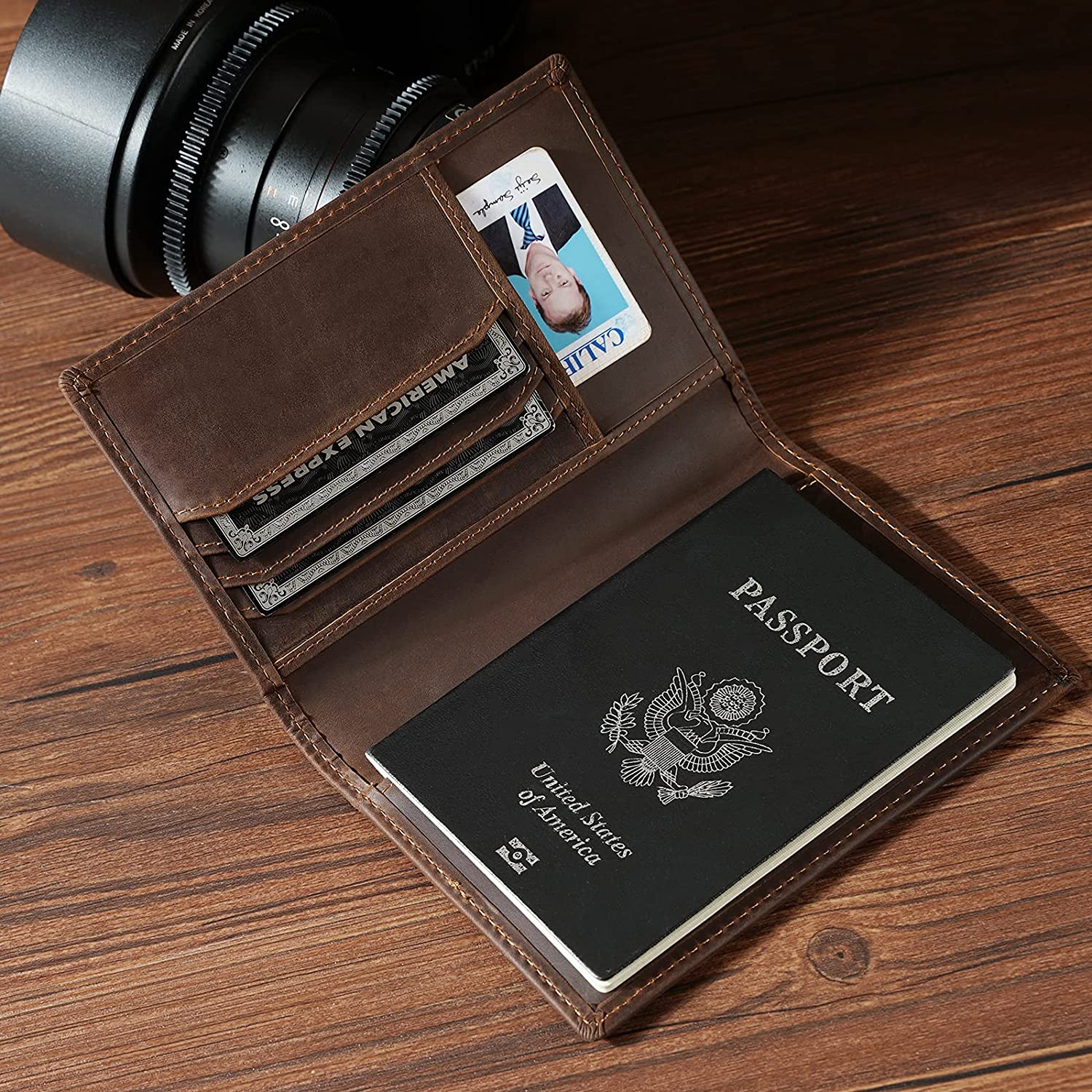 Polare Luxury RFID Blocking Leather Passport Holder Travel Wallet For