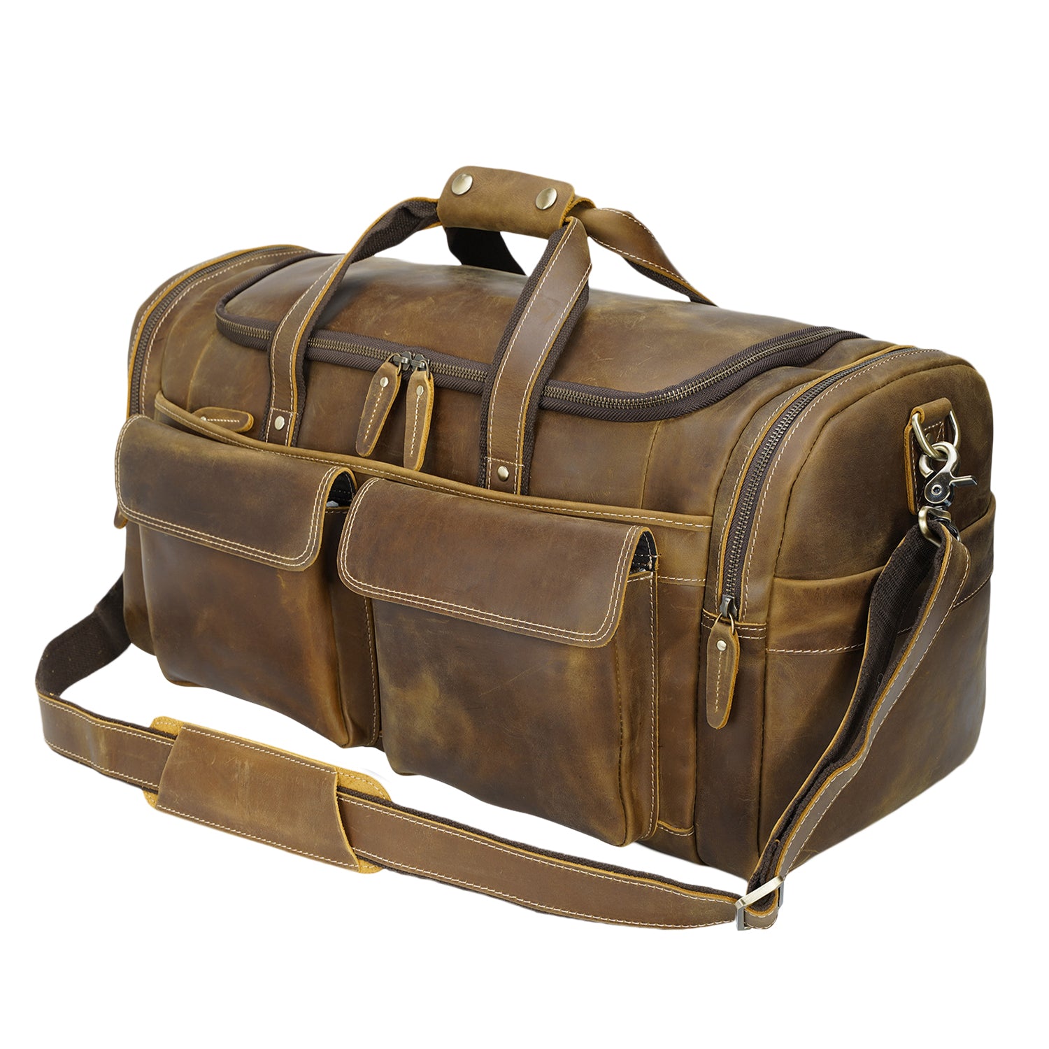 Polare Leather Duffle Weekend Travel Bag For Men With Full Grain Cowhide  Leather 23.2'' Duffel Bag