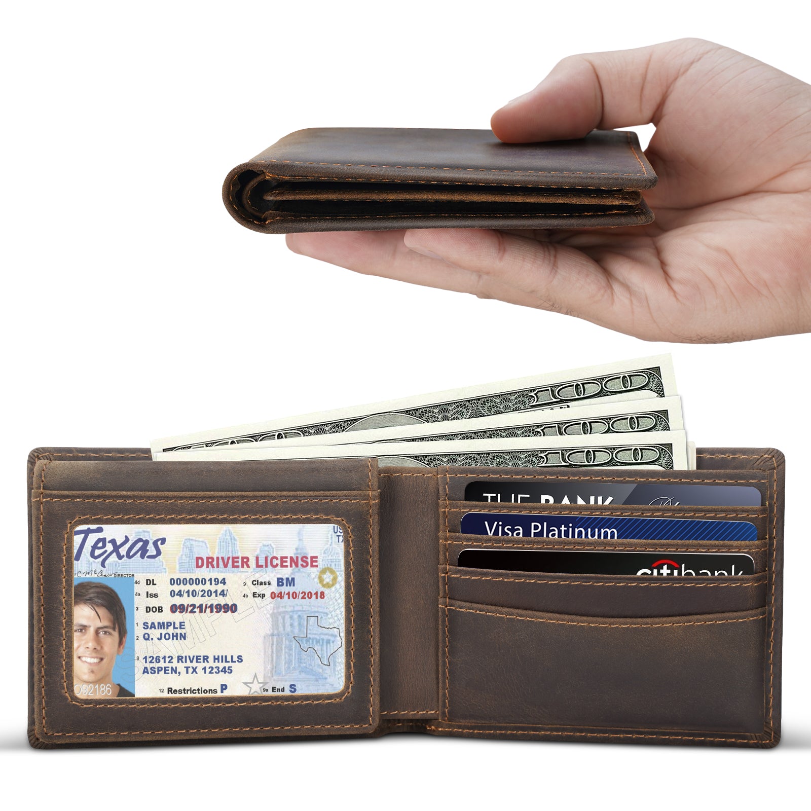 Polare Men's Natural Cowhide Leather Checkbook Holder Long Bifold Wallet