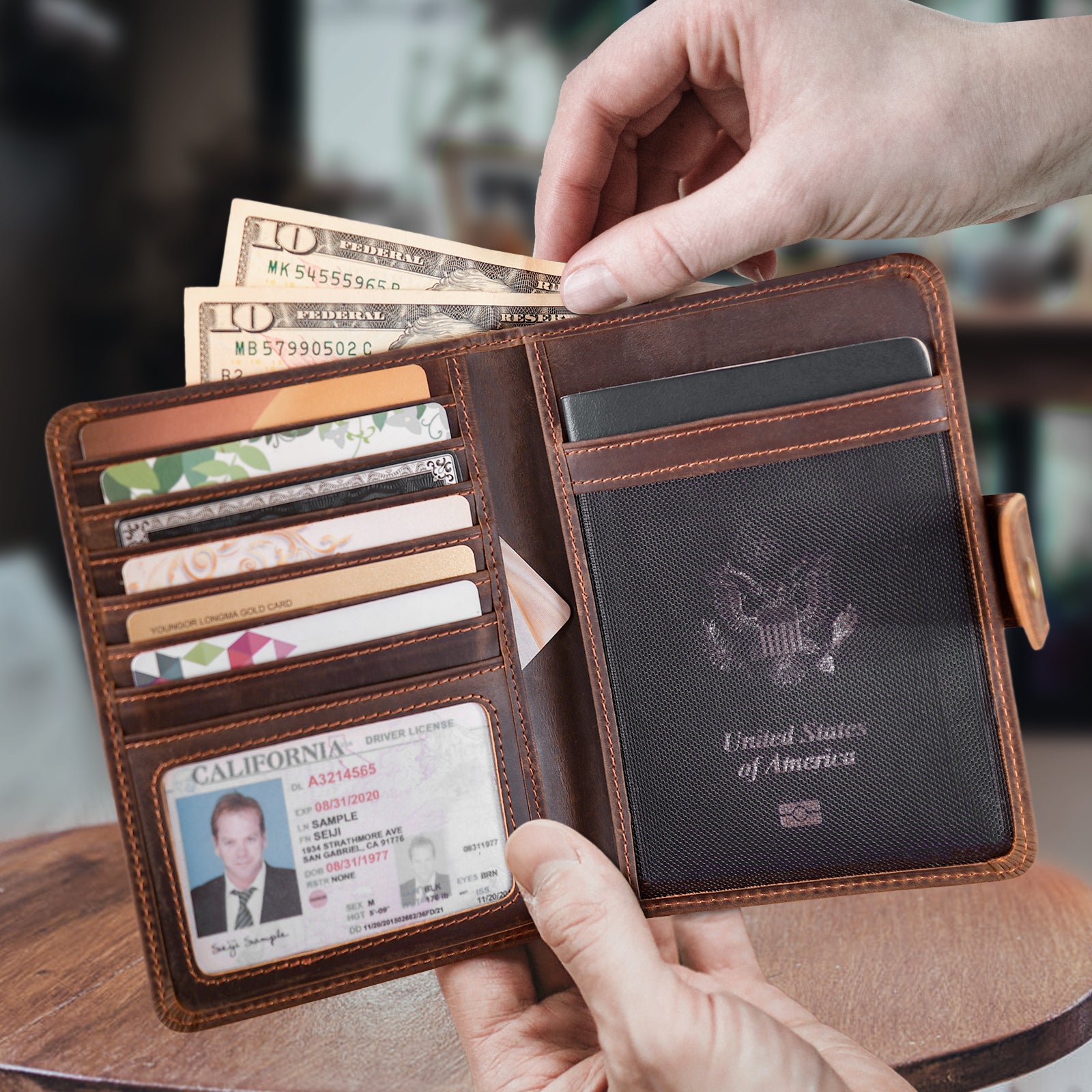 Polare Functional RFID Blocking Leather Passport Holder Travel Bifold  Wallet For Men