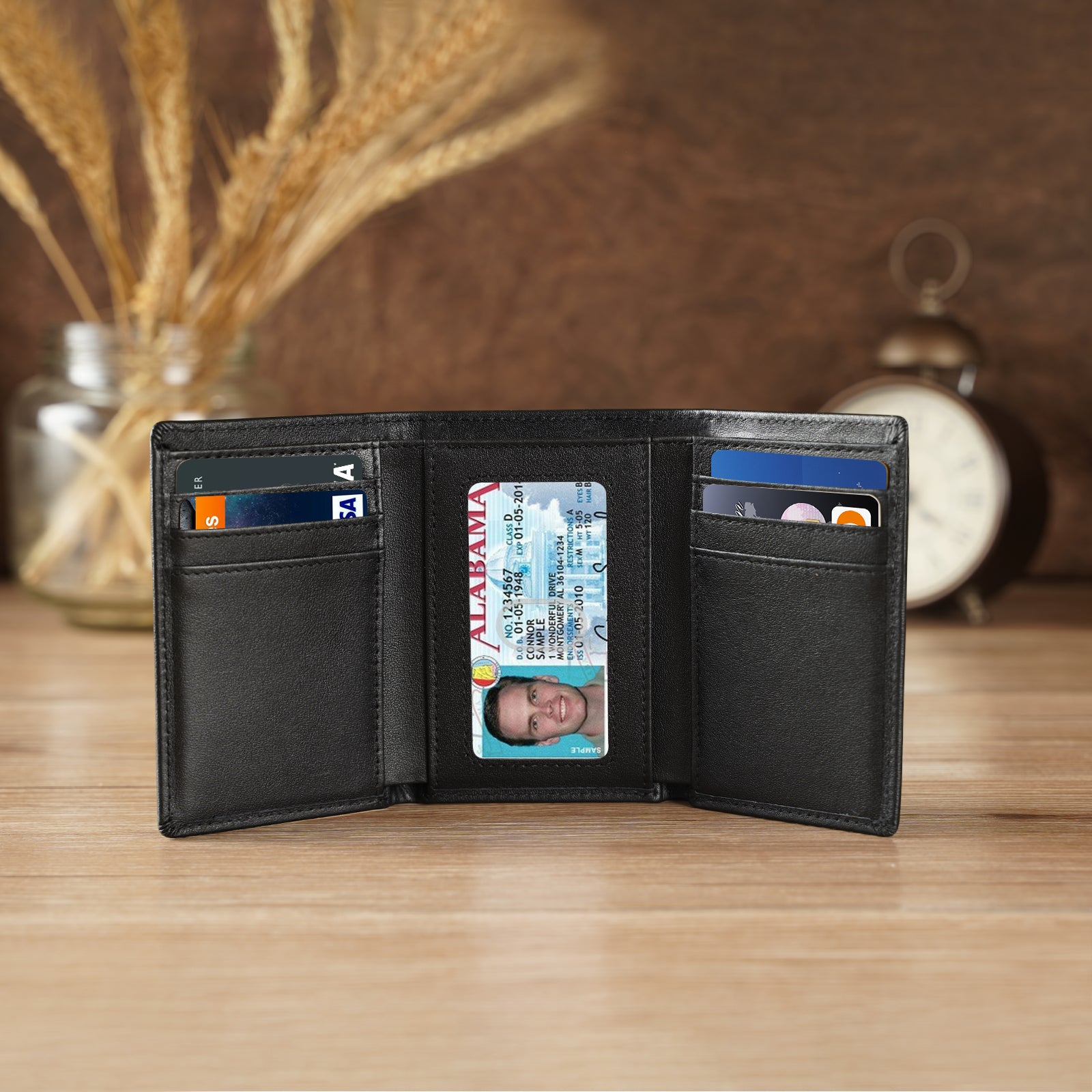 Full Grain Leather Trifold Men's Wallet RFID 