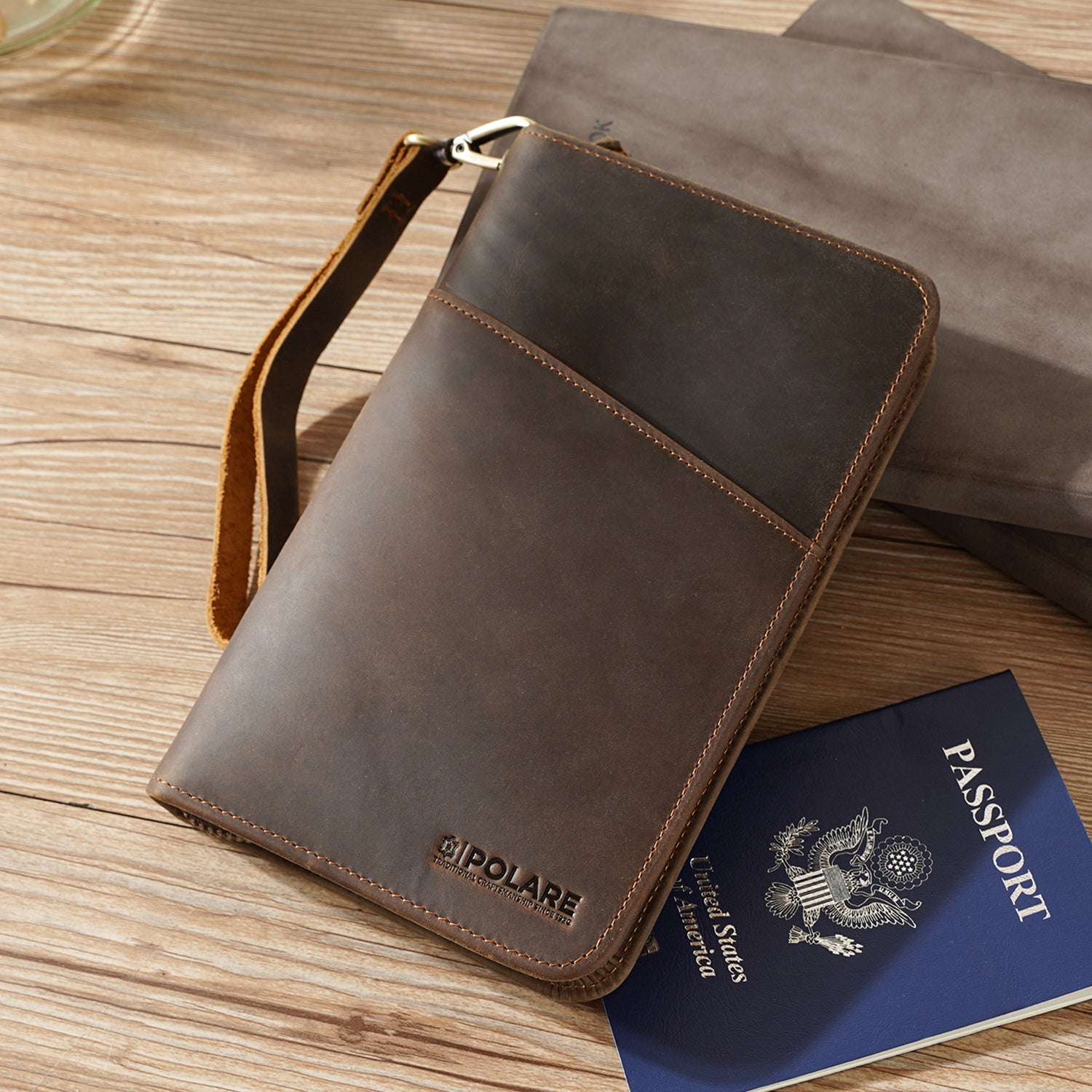 Polare Full Grain Leather Passport Holder Cover Case for Men and Women RFID Blocking Family Travel Wallet Holds 6 Passports Dark Brown