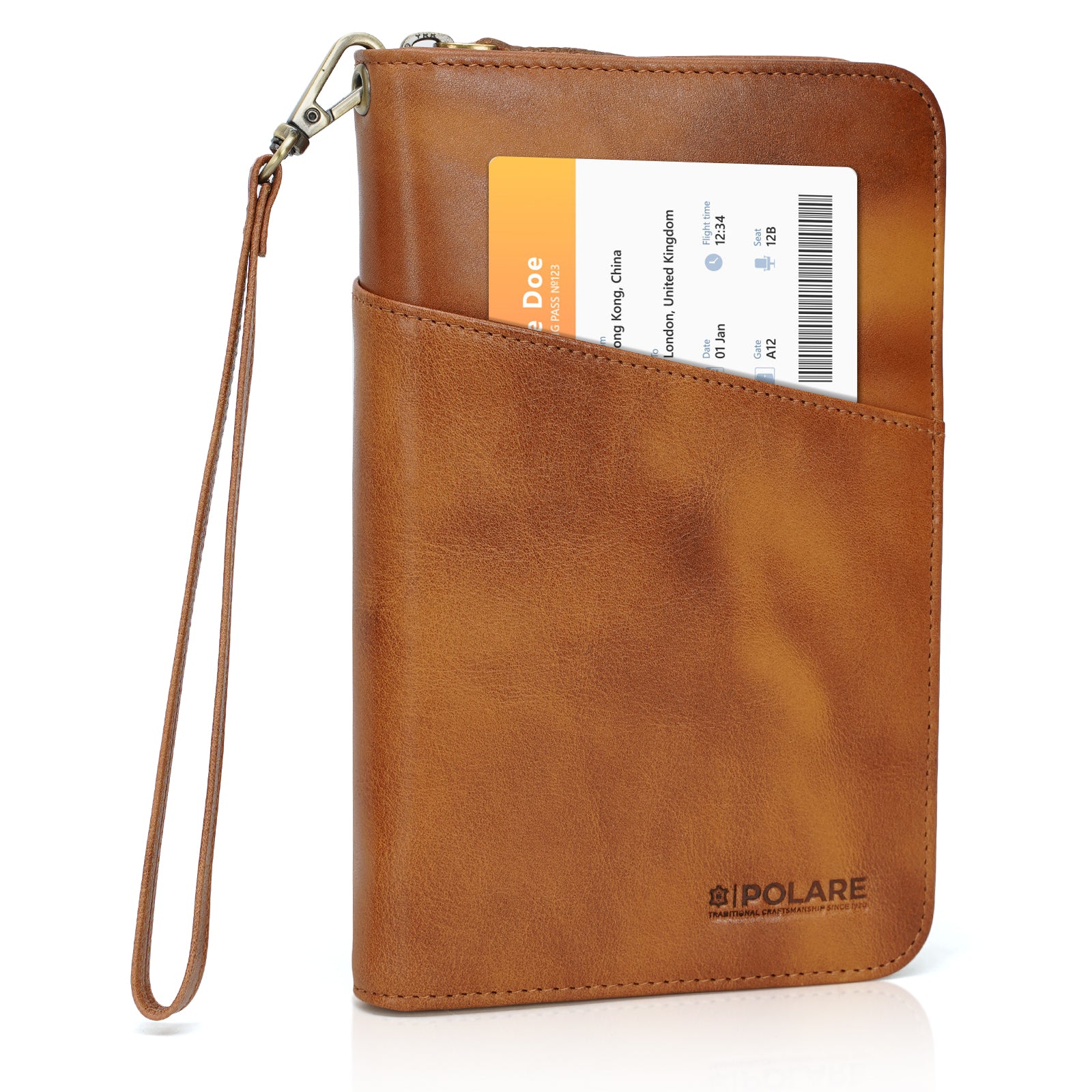 Polare Full Grain Leather Family Travel Passport Wallet and Documents  Organizer RFID Blocking Case Holder Fits 6 Passports (Brown)