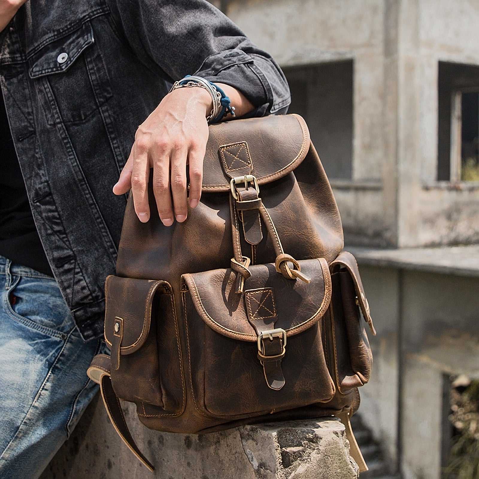 Vintage leather outlet backpack womens