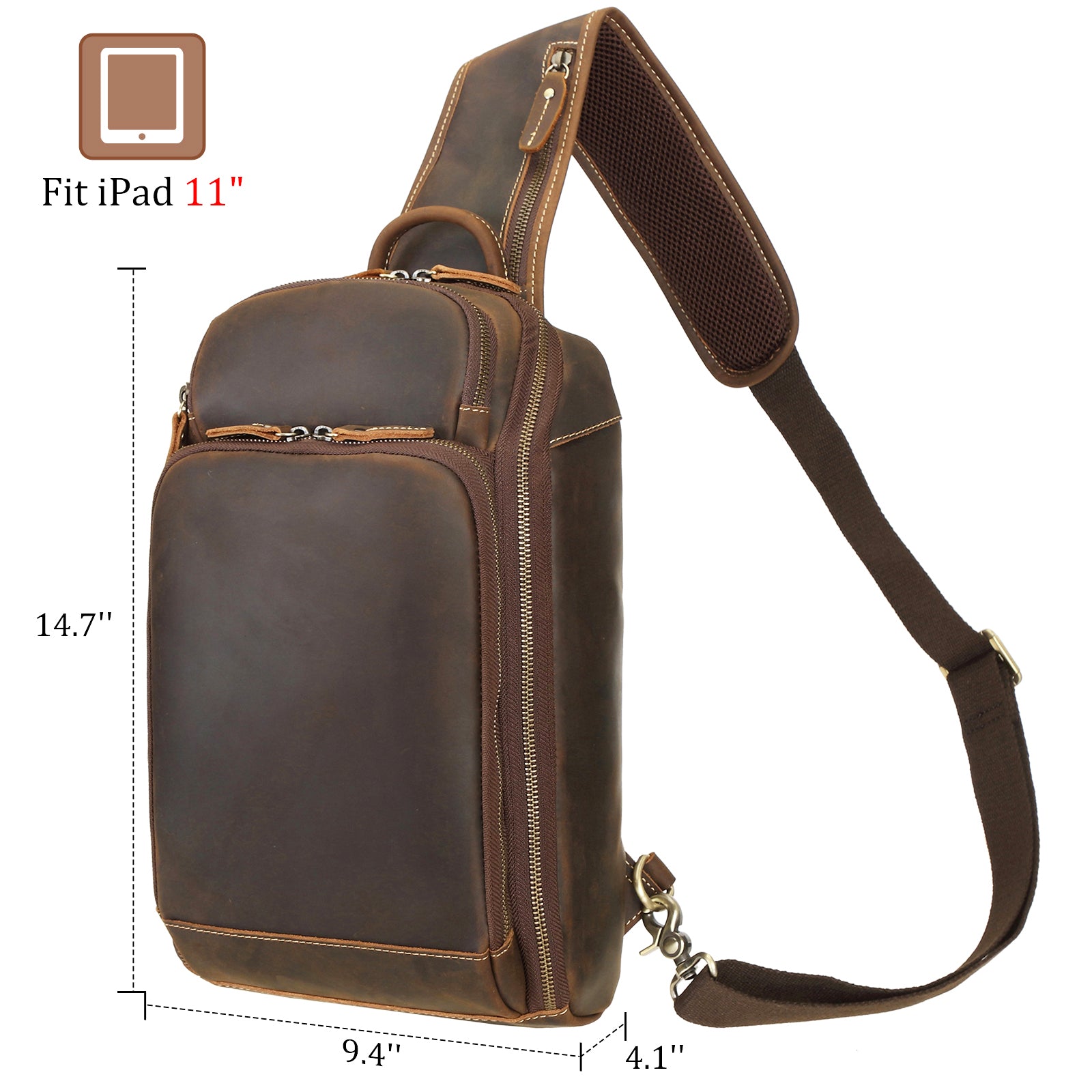 Polare Original Polare Cowhide Leather Waterproof Casual Daypack Sling Shoulder Chest Crossbody Bag for Men