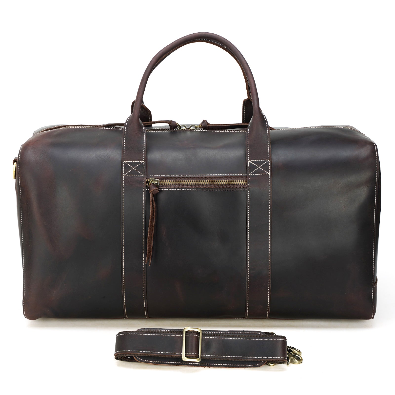 Brown Leather Duffle Bag Men Small Shoulder Travel Weekender 